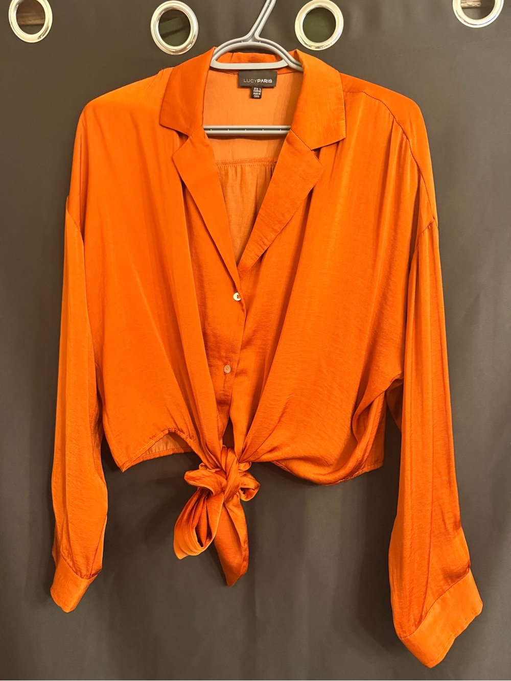 Lucy Paris Bright Orange Tie-Front Button Down Shirt Size L